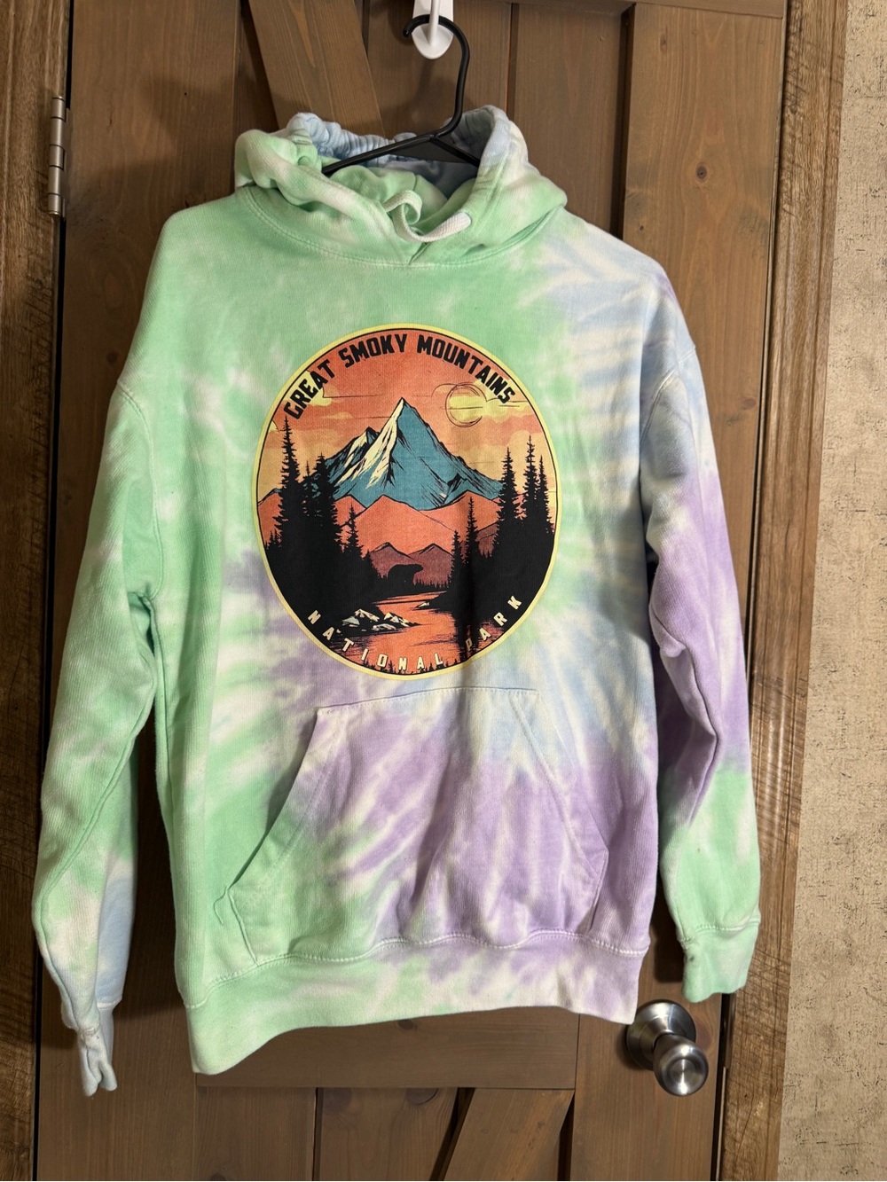Great Smoky Mountains Tie-Dye Hoodie Sweatshirt - Pastel Green & Purple